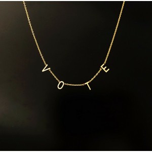 U.S. 2020 Election VOTE Women's 925 Sterling Silver Gold Plated Necklace Clavicle Chain